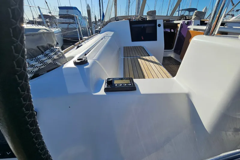 Send Me Yacht Photos Pics 2018 Dufour 460 Grand Large yacht cockpit with sleek design and modern controls.