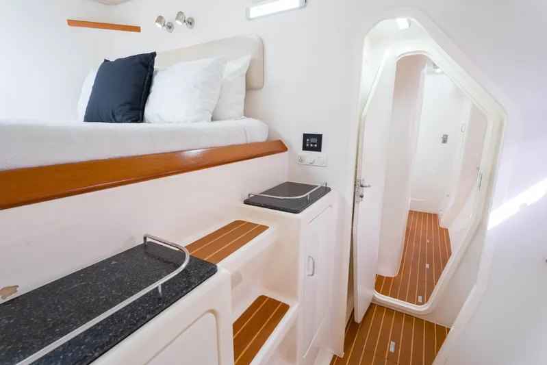 Osprey Yacht Photos Pics Luxurious interior of 2010 Voyage 520 yacht with modern design and wooden accents.