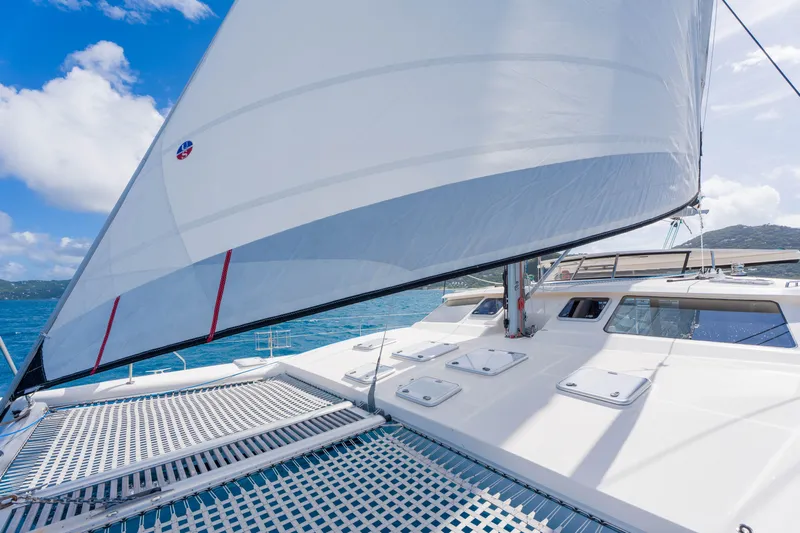 Osprey Yacht Photos Pics Sailing catamaran Voyage 520, 2010 model, with open sails on a sunny day.