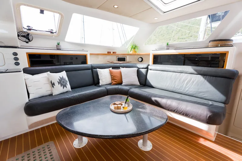 Osprey Yacht Photos Pics Luxurious interior of 2010 Voyage 520 yacht with plush seating and stylish decor.