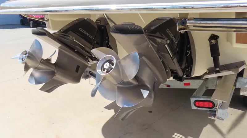  Yacht Photos Pics 2018 Chris-Craft Launch 34 boat with dual Ocean X outdrives and stainless steel propellers.