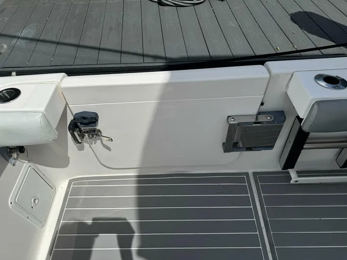 T-party Yacht Photos Pics Interior view of a 2012 Everglades LX 350 boat, featuring seating and deck details.