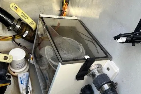  Yacht Photos Pics Engine compartment of 2023 SeaVee 370z boat with visible components and wiring.