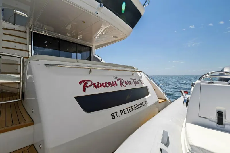 Princess Rose Too Yacht Photos Pics 2016 Princess 60 Flybridge yacht docked, St. Petersburg, FL, ocean view.