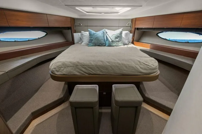 Princess Rose Too Yacht Photos Pics Luxurious bedroom interior of 2016 Princess 60 Flybridge yacht with elegant bedding.