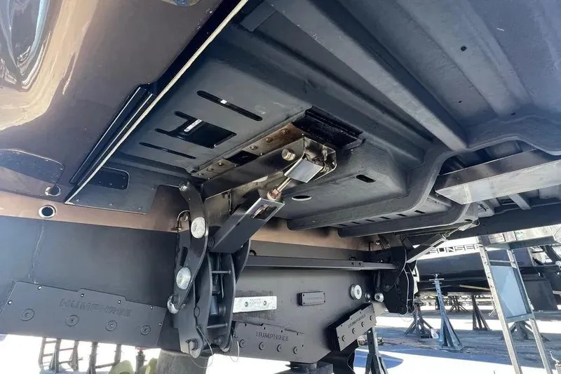  Yacht Photos Pics Underside view of 2021 Cranchi A46 Luxury Tender, showcasing mechanical components.