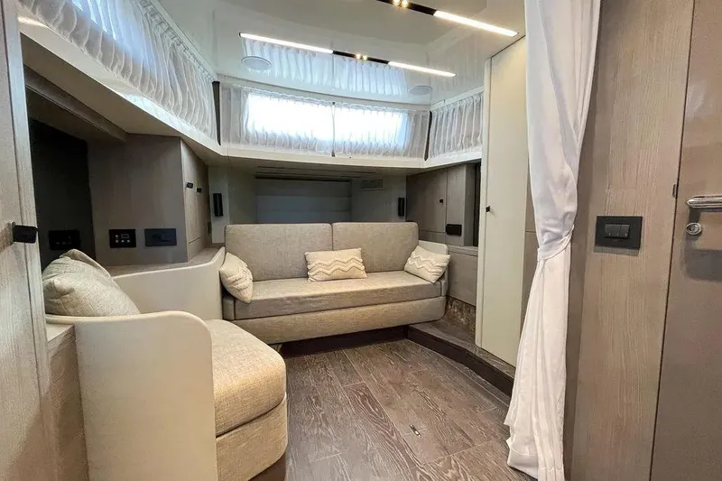  Yacht Photos Pics Interior of 2021 Cranchi A46 Luxury Tender with modern seating and elegant design.