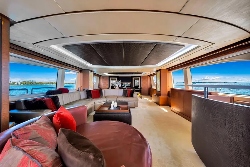 Babieca Yacht Photos Pics Luxurious interior of 2005 Azimut 105 yacht with panoramic ocean views.