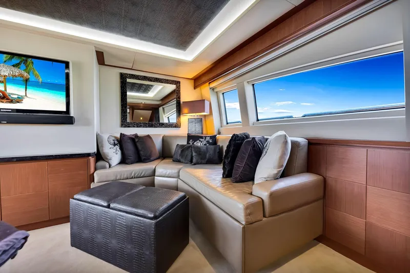 Babieca Yacht Photos Pics Luxurious interior of 2005 Azimut 105 yacht with plush seating and ocean view.