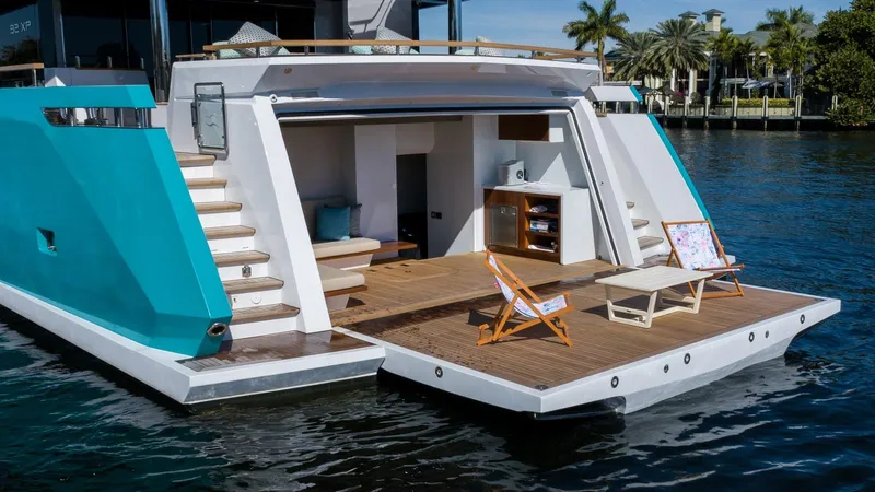 Numarine 32xp Yacht Photos Pics 2026 Numarine 32XP yacht with open deck, lounge chairs, and waterfront view.