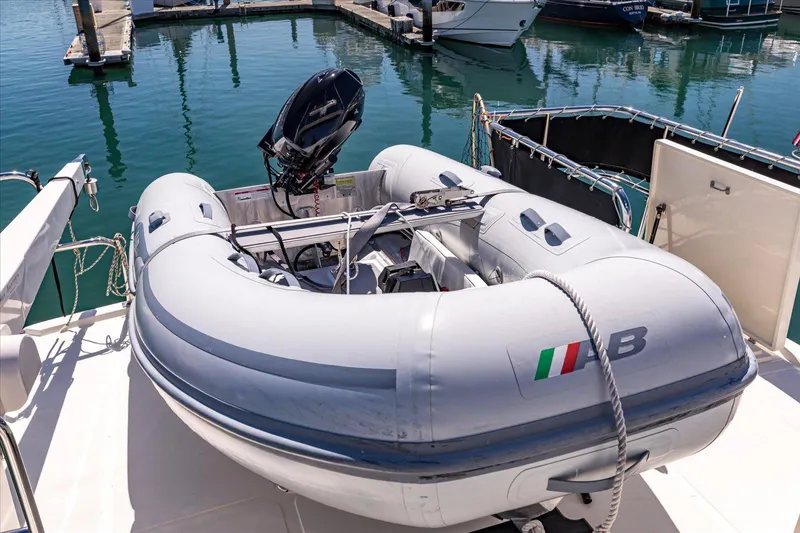 Rogue Yacht Photos Pics Inflatable boat on 2007 North Pacific NP42 Pilothouse, docked at marina.
