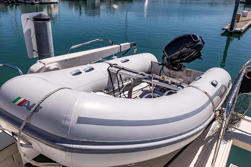 Rogue Yacht Photos Pics Inflatable boat on 2007 North Pacific NP42 Pilothouse, docked in marina.