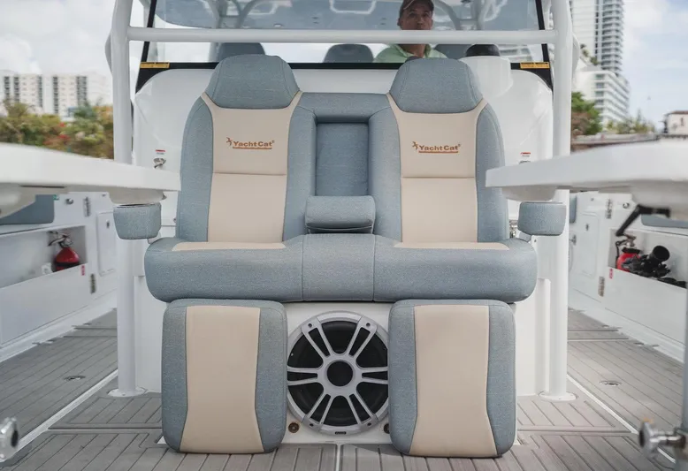  Yacht Photos Pics Luxury seating on 2024 YachtCat 41, featuring modern design and premium materials.