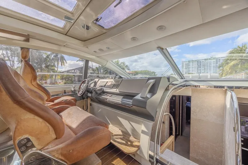  Yacht Photos Pics Interior of 2009 Azimut 68S yacht with luxurious leather seating and modern dashboard.