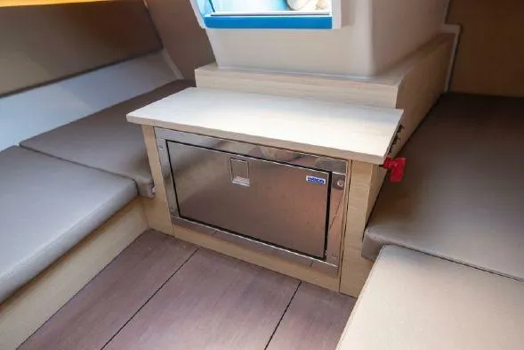  Yacht Photos Pics Interior of 2025 Saffier Se 27 Leisure yacht with compact seating and storage.