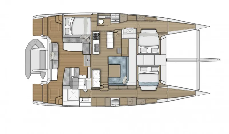 Ke'ala Yacht Photos Pics Floor plan of Balance 482 catamaran, 2021 model, showing interior layout and cabin arrangement.