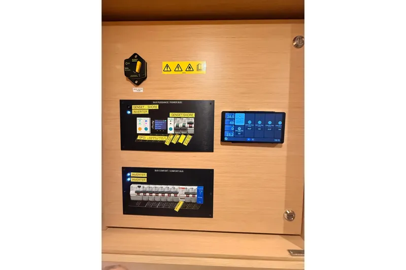 Chicago Yacht Photos Pics Electrical control panel on a 2020 Lagoon 52 F yacht.