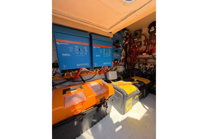 Chicago Yacht Photos Pics Electrical system of a 2020 Lagoon 52 F yacht with Victron Energy components.