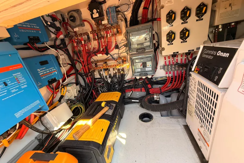 Chicago Yacht Photos Pics Electrical system of a 2020 Lagoon 52 F yacht with Cummins Onan generator.