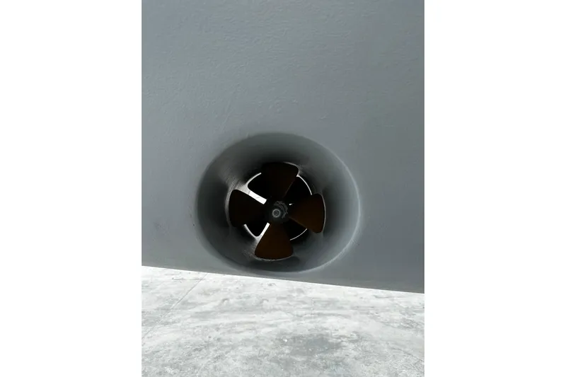 Chicago Yacht Photos Pics Bow thruster of 2020 Lagoon 52 F catamaran, close-up view.