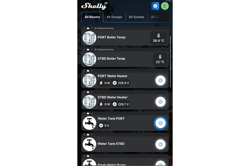 Chicago Yacht Photos Pics Smart control panel for Lagoon 52 F yacht, displaying boiler and water heater settings.