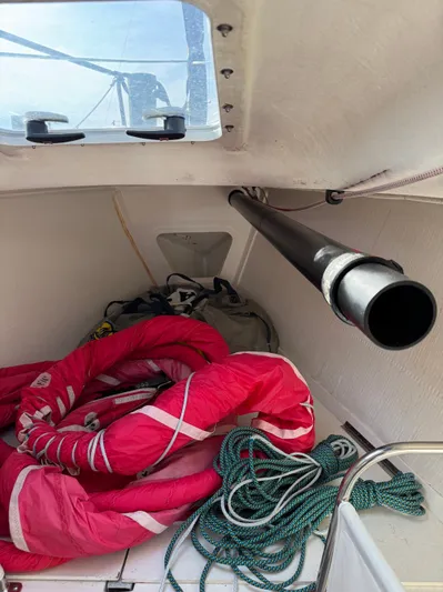 Easy Yacht Photos Pics Interior of a J/88 yacht with sail and ropes.