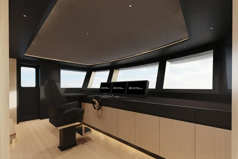 Presence Yacht Photos Pics Modern yacht helm of Cantiere Delle Marche 130.37, 2026 model, featuring sleek design and advanced controls.