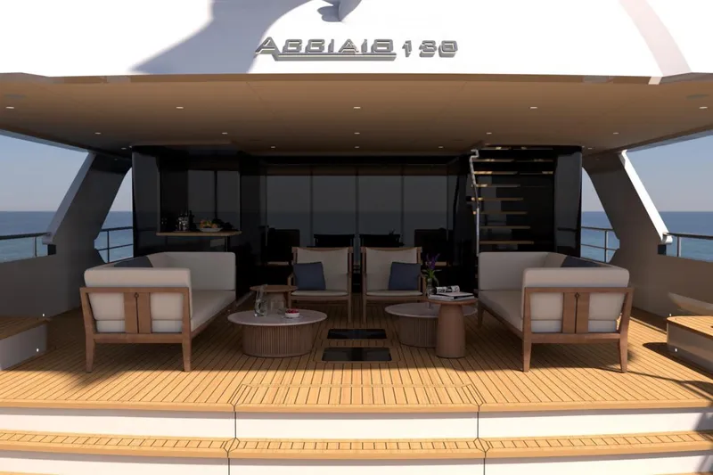 Presence Yacht Photos Pics Luxurious 2026 Cantiere Delle Marche 130.37 yacht deck with elegant seating and ocean view.