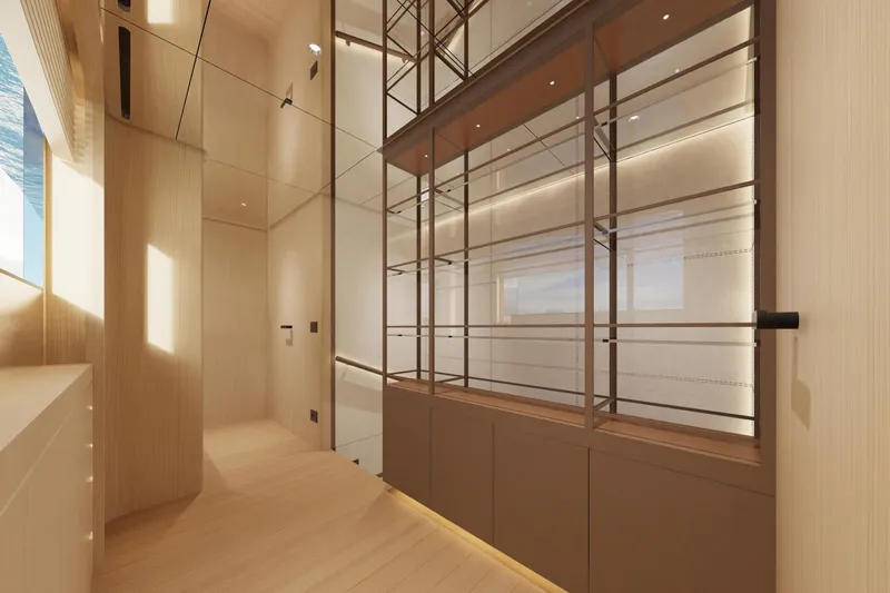 Presence Yacht Photos Pics Luxurious interior of 2026 Cantiere Delle Marche 130.37 yacht with modern design elements.