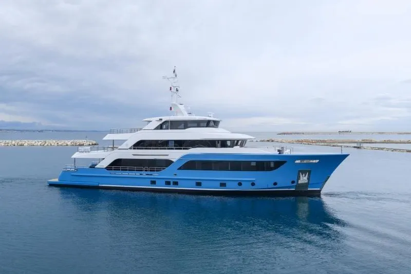 Presence Yacht Photos Pics Luxurious 2026 Cantiere Delle Marche 130.37 yacht cruising in calm waters.