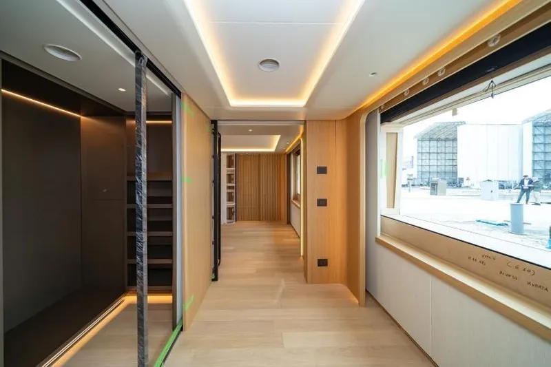 Presence Yacht Photos Pics Luxurious interior of 2026 Cantiere Delle Marche 130.37 yacht with modern design elements.