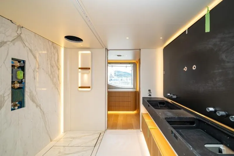 Presence Yacht Photos Pics Luxurious interior of 2026 Cantiere Delle Marche 130.37 yacht with modern design elements.