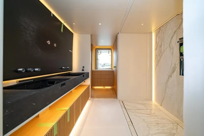 Presence Yacht Photos Pics Luxurious interior of 2026 Cantiere Delle Marche 130.37 yacht with modern design elements.