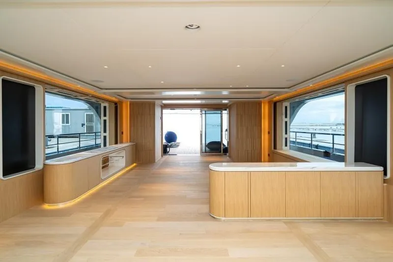 Presence Yacht Photos Pics Luxurious interior of 2026 Cantiere Delle Marche 130.37 yacht with modern design and spacious layout.