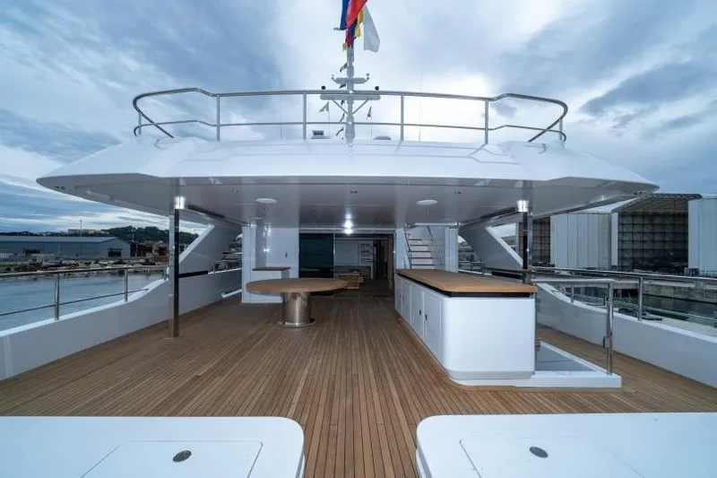 Presence Yacht Photos Pics Luxury yacht deck of 2026 Cantiere Delle Marche 130.37, featuring sleek design and spacious layout.