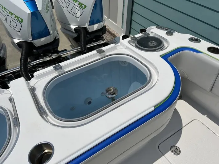  Yacht Photos Pics 2020 Nor-Tech 392 Super Fish boat with dual outboard engines and livewell.