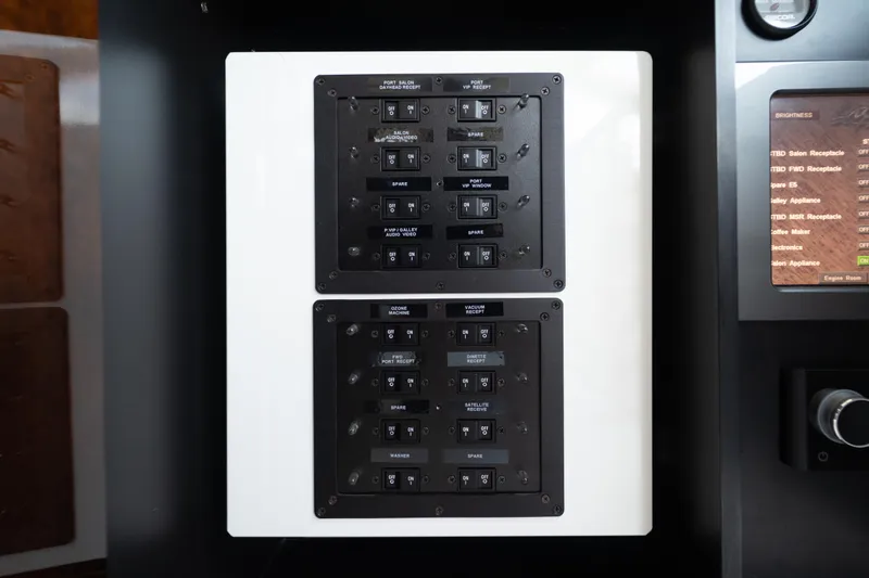 The Office Yacht Photos Pics Electrical control panel on a 2009 Lazzara LSX 75 yacht.