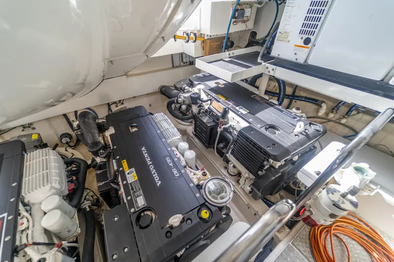 The Office Yacht Photos Pics Engine room of 2009 Lazzara LSX 75 yacht featuring Volvo Penta engines.
