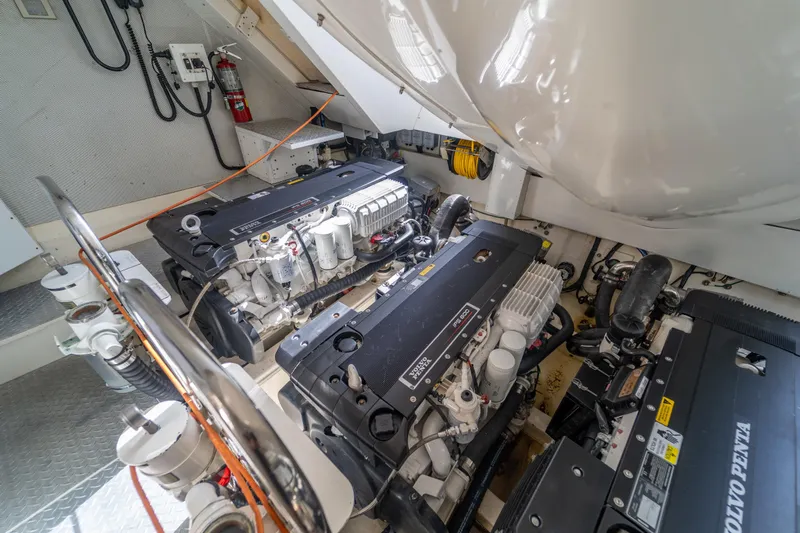 The Office Yacht Photos Pics Engine room of 2009 Lazzara LSX 75 yacht with Volvo Penta engines.