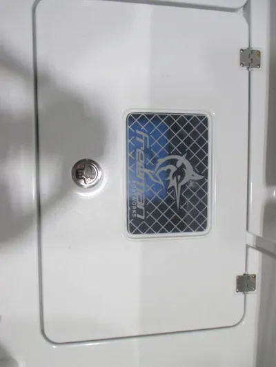  Yacht Photos Pics Freeman 38 boat compartment door with lock, 2025 model.