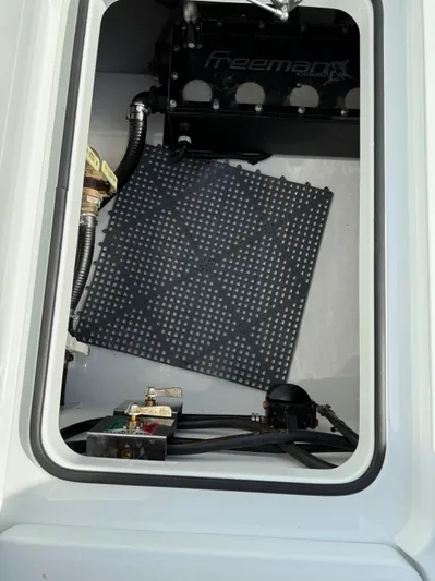  Yacht Photos Pics Freeman 38 boat compartment with wiring and components, 2025 model.