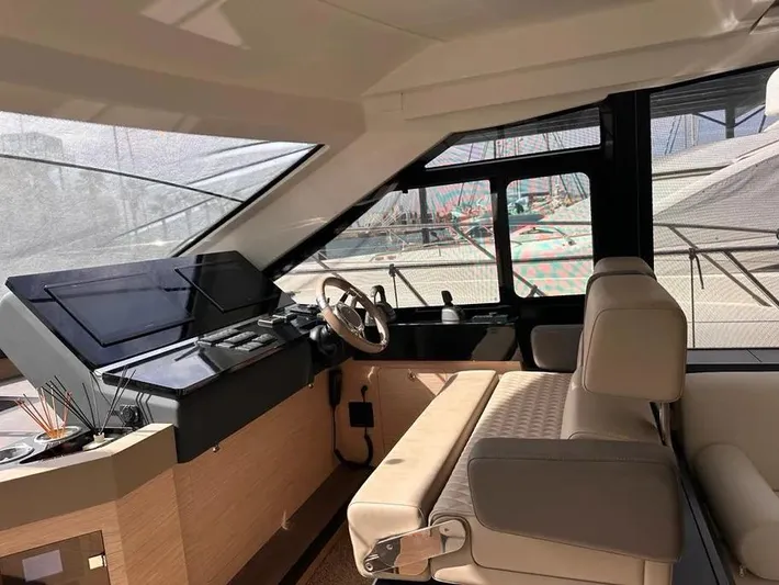 Rialtin Yacht Photos Pics Interior of 2022 Beneteau Monte Carlo 52 yacht, featuring modern helm and seating.
