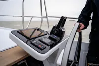 Helm station of 2026 Nautitech 44 Open catamaran with navigation controls and steering wheel.
