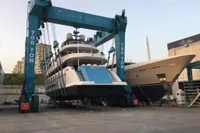 Bilgin Custom 150 yacht in dry dock at West Istanbul Marina, 2014.