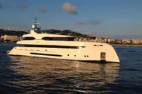 Luxurious 2014 Bilgin Custom 150 yacht on calm waters at sunset.