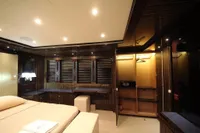 Luxurious cabin interior of 2014 Bilgin Custom 150 yacht with modern furnishings and ambient lighting.
