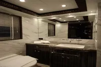 Luxurious bathroom interior on Bilgin Custom 150 yacht, featuring marble and wood accents, 2014 model.