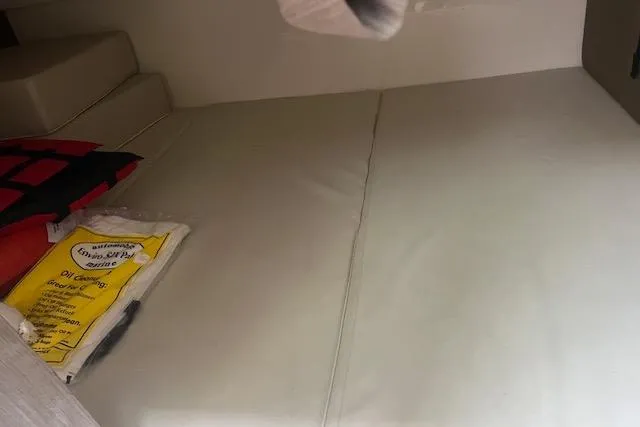  Yacht Photos Pics Interior cabin of 2020 Boston Whaler 325 Conquest with cushions and manual.