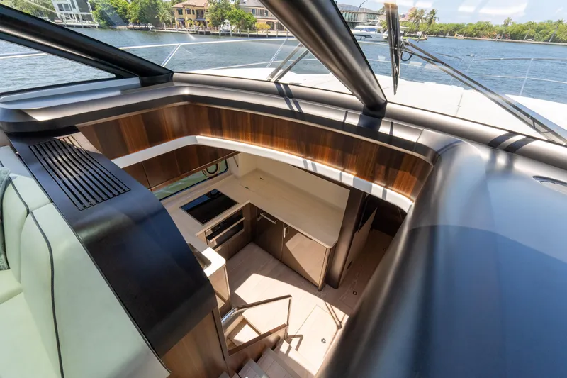 Brew Crew Yacht Photos Pics Interior view of 2022 Sunseeker Predator 60 yacht, showcasing modern design and luxurious finishes.