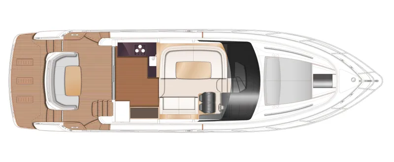  Yacht Photos Pics Top view layout of 2025 Princess 50 Flybridge yacht, showcasing spacious deck and interior design.